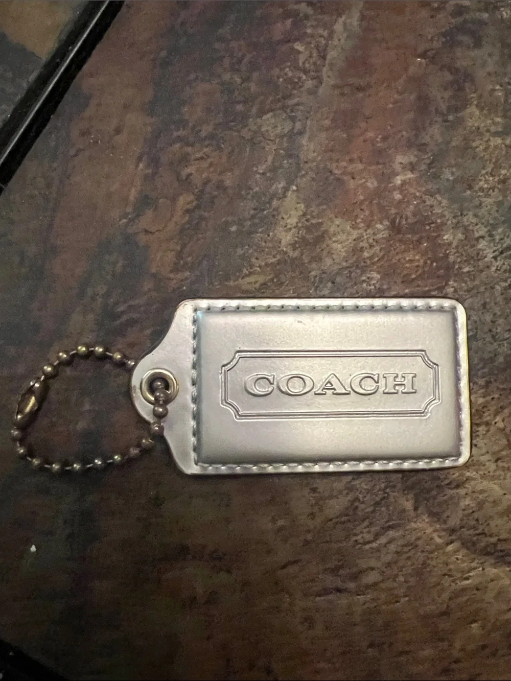Large (3”) Coach Silver Leather Logo Tag Keyring